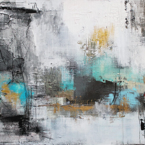 Gemälde Ohne Natur kein Morgen, abstraktes Gemälde, abstrakte Kunst, türkis, grau, gold, weiss, Zukunftsahnung
