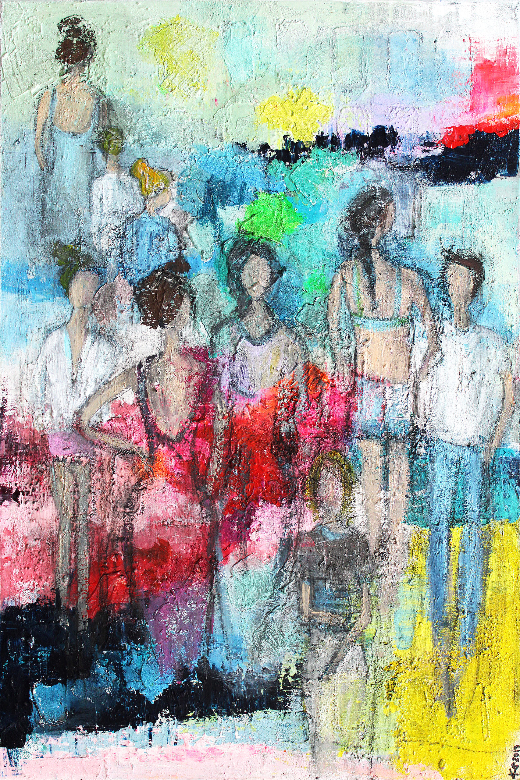 Gemälde Strandspaziergang, Menschen am Strand, Sommerfeeling, Strandurlaub, Meer