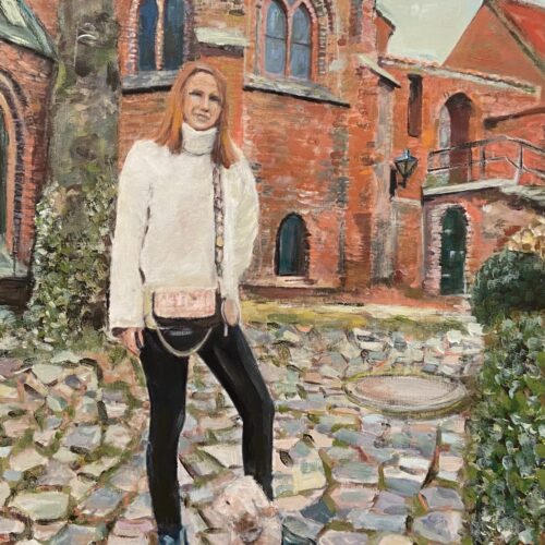 Gemälde Sylvie vor der Lüneburger St. Michaeliskirche - Dezember (Sylvia Sasse)