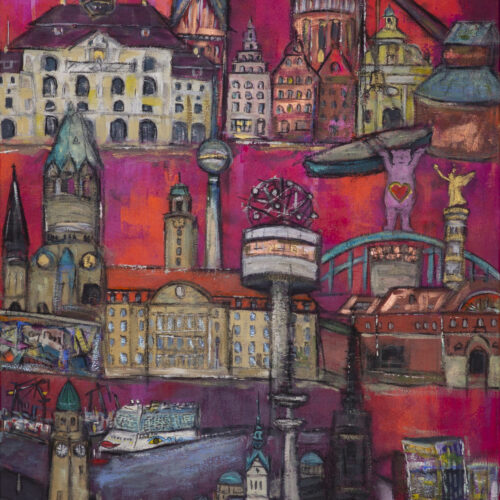 Gemälde Lüneburg - Berlin - Hamburg Skylines