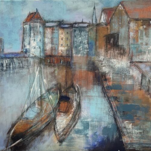 Gemälde "Nebliger Morgen am Stintmarkt Lüneburg"