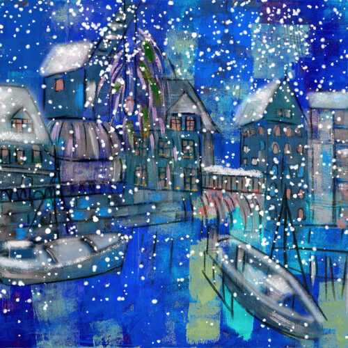 Weihnachtsmotiv Lüneburger Wasserviertel im Weihnachtsglanz