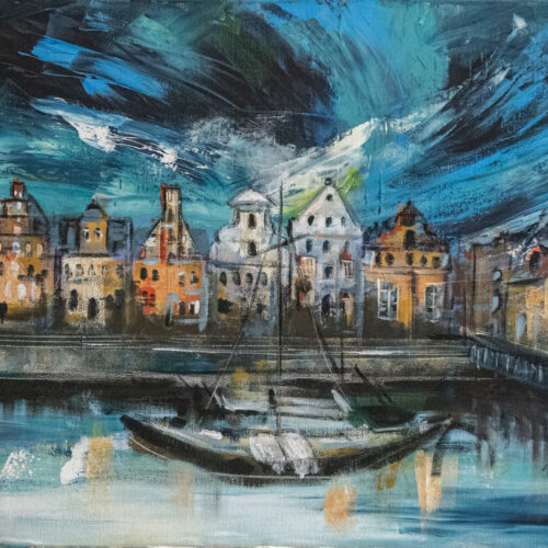 Gemälde "Windige Nacht im Lüneburger Wasserviertel"