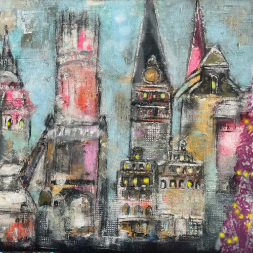 Gemälde "Erste Schneeflocken über Lüneburg zu Weihnachten"