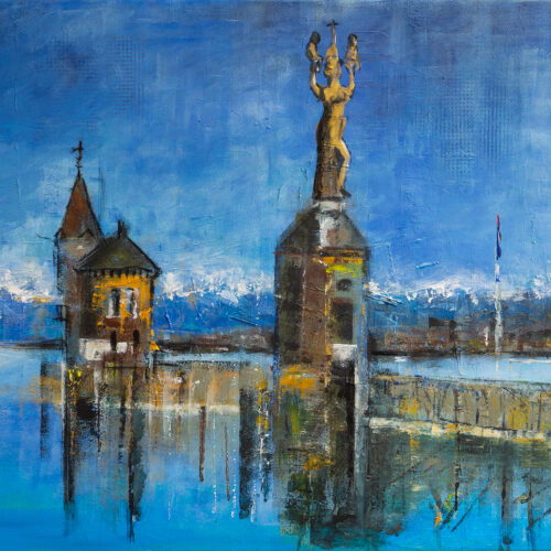 Gemälde "Hafen in Konstanz mit Imperia"