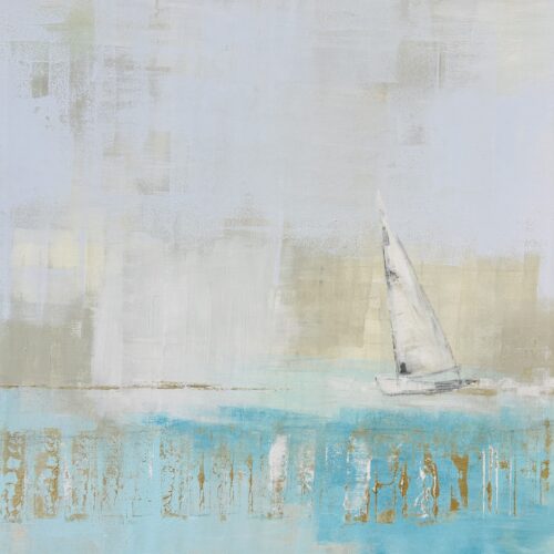 Gemälde "Elbstrand mit Segelboot"