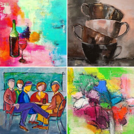 4 quadratische Motive als Mini-Drucke & 4 Kunstpostkarten im Paket 6