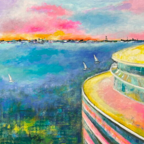 Kunstdruck Hotel Fontenay mit Blick auf die Alster und Segelbooten