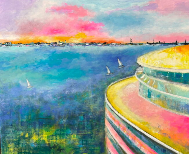 Kunstdruck Hotel Fontenay mit Blick auf die Alster und Segelbooten