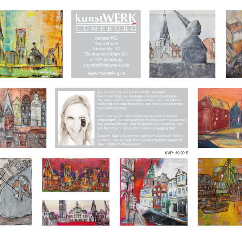 A3 Kalender/ immerwährend, mit 12 Motiven von Karin Greife inkl. 5 A6-Kunstpostkarten Rückseite