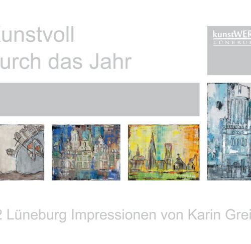 A3 Kalender/ immerwährend, mit 12 Motiven von Karin Greife inkl. 5 A6-Kunstpostkarten Vorderseite