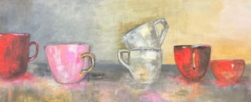 Gemälde Coffee Time 150 x 50 cm auf 4 cm tiefer Leinwand, Acryl-Mischtechnik