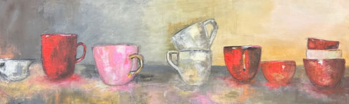 Gemälde Coffee Time 150 x 50 cm auf 4 cm tiefer Leinwand, Acryl-Mischtechnik