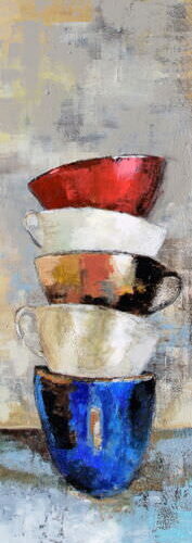 Gemälde Fünf Tassen Zeit 50 x 150 cm auf 4 cm tiefer Leinwand, Acryl-Mischtechnik