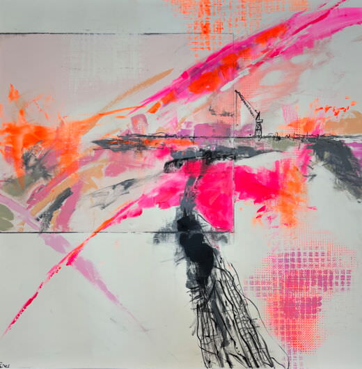 Gemälde Hafenkran in der Hamburger Abendsonne von Karin Greife