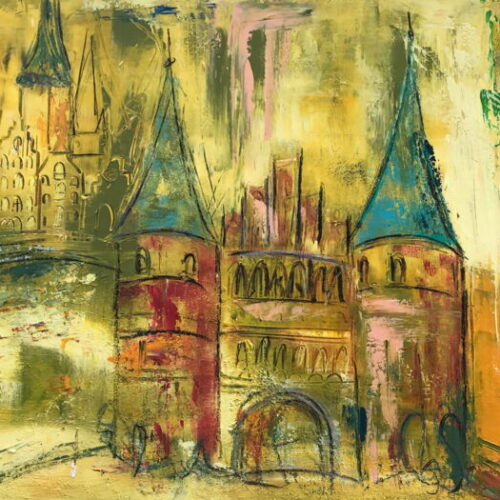 Kunstdruck Lübecks Holstentor von Karin Greife bearbeitet