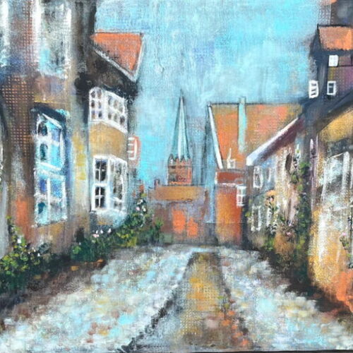 Kunstdruck Lüneburg Auf dem Meere mit Blick zur Nicolaikirche von Karin Greife