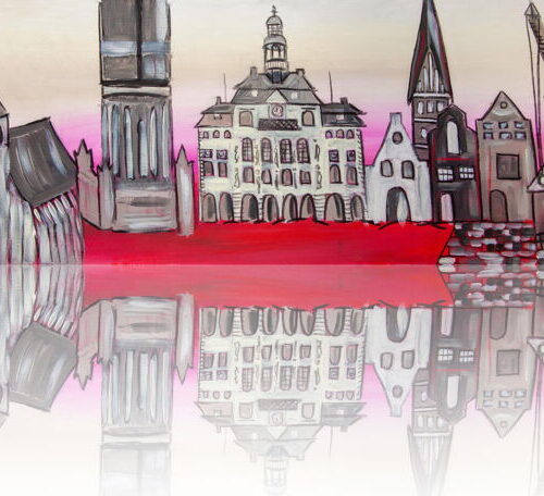 Kunstdruck Loveboard Lüneburg rot gespiegelt von Karin Greife