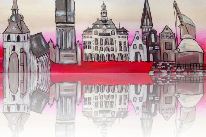 Kunstdruck Loveboard Lüneburg rot gespiegelt von Karin Greife