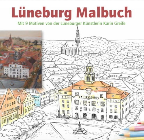 Lüneburg-Malbuch im Querformat DIN-A-4 inkl. 3 x A6-Postkarten