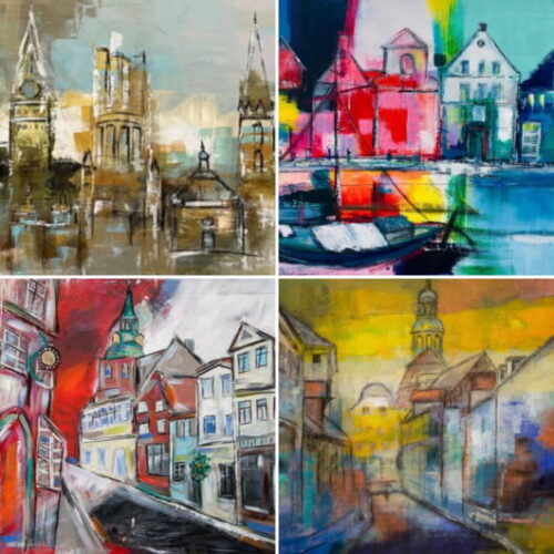 4 quadratische Lüneburg-Motive als Mini-Drucke & 4 Kunstpostkarten im Paket 1