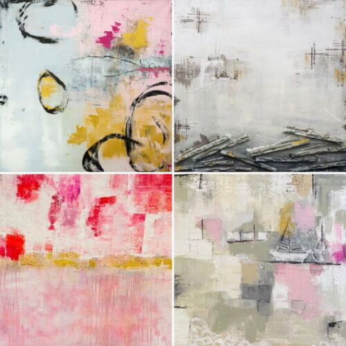 4 quadratische Motive mit Menschen als Mini-Drucke im & 4 Kunstpostkarten als Paket 14