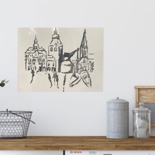 Steinzeug-Wandfliese mit Lüneburg-Motiv von Karin Greife